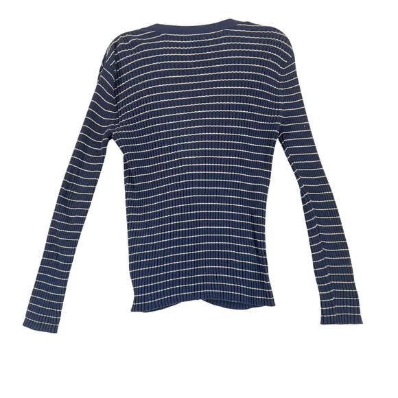 Lauren Ralph Lauren Navy White Striped Cotton Cardigan Sweater L coastal - Picture 2 of 5
